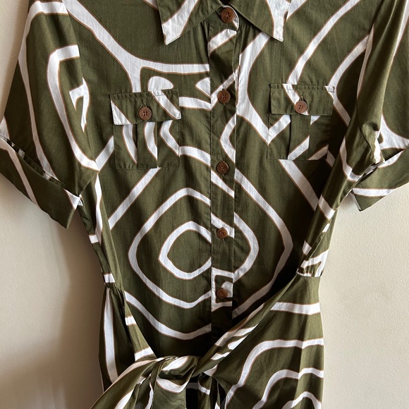 DIANE VON FURSTENBERG Women's  Shirt Dress Tie Belt Huahine Safari Green - Picture 4 of 9